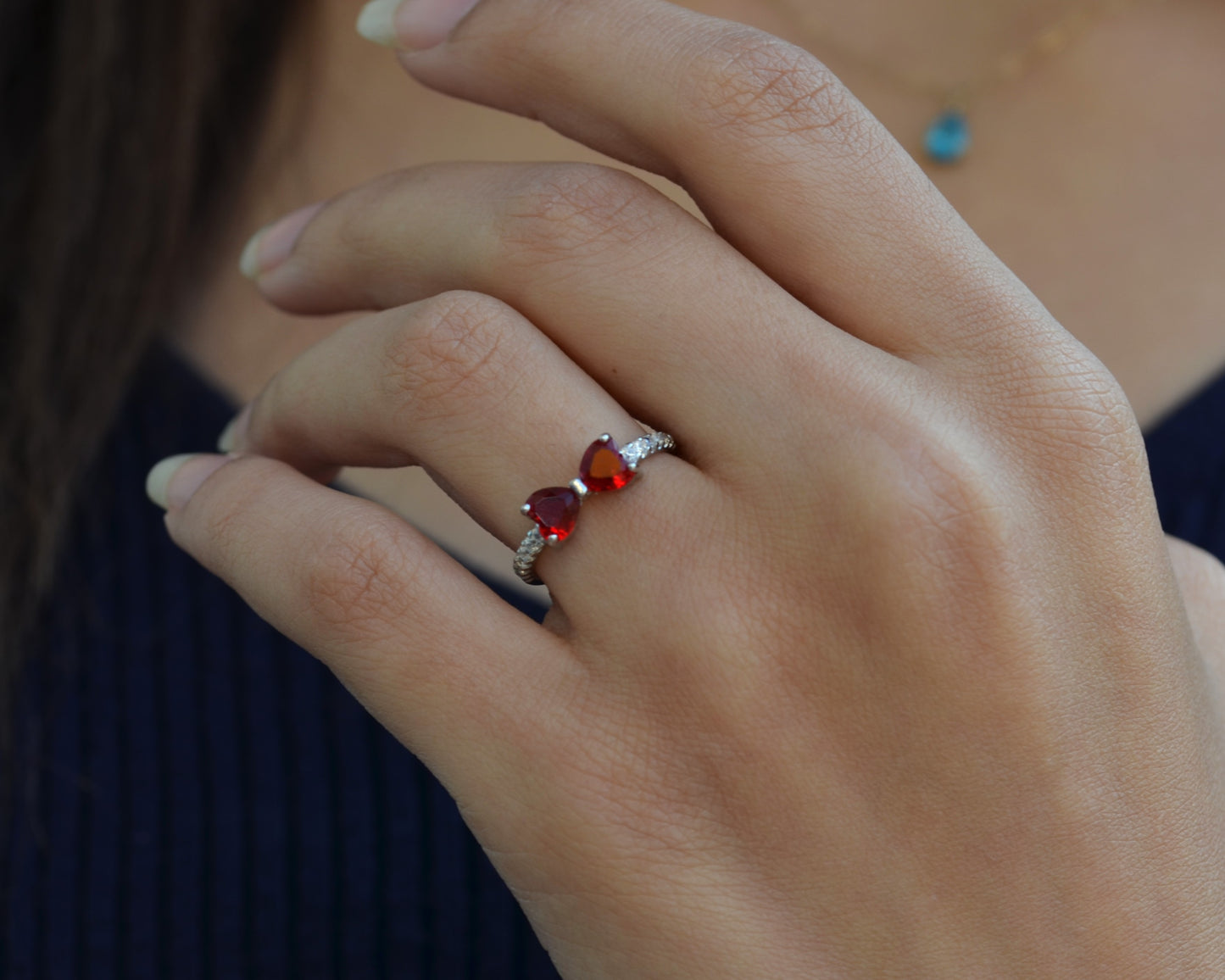 ring for women silver 925k plated by platinum red stones