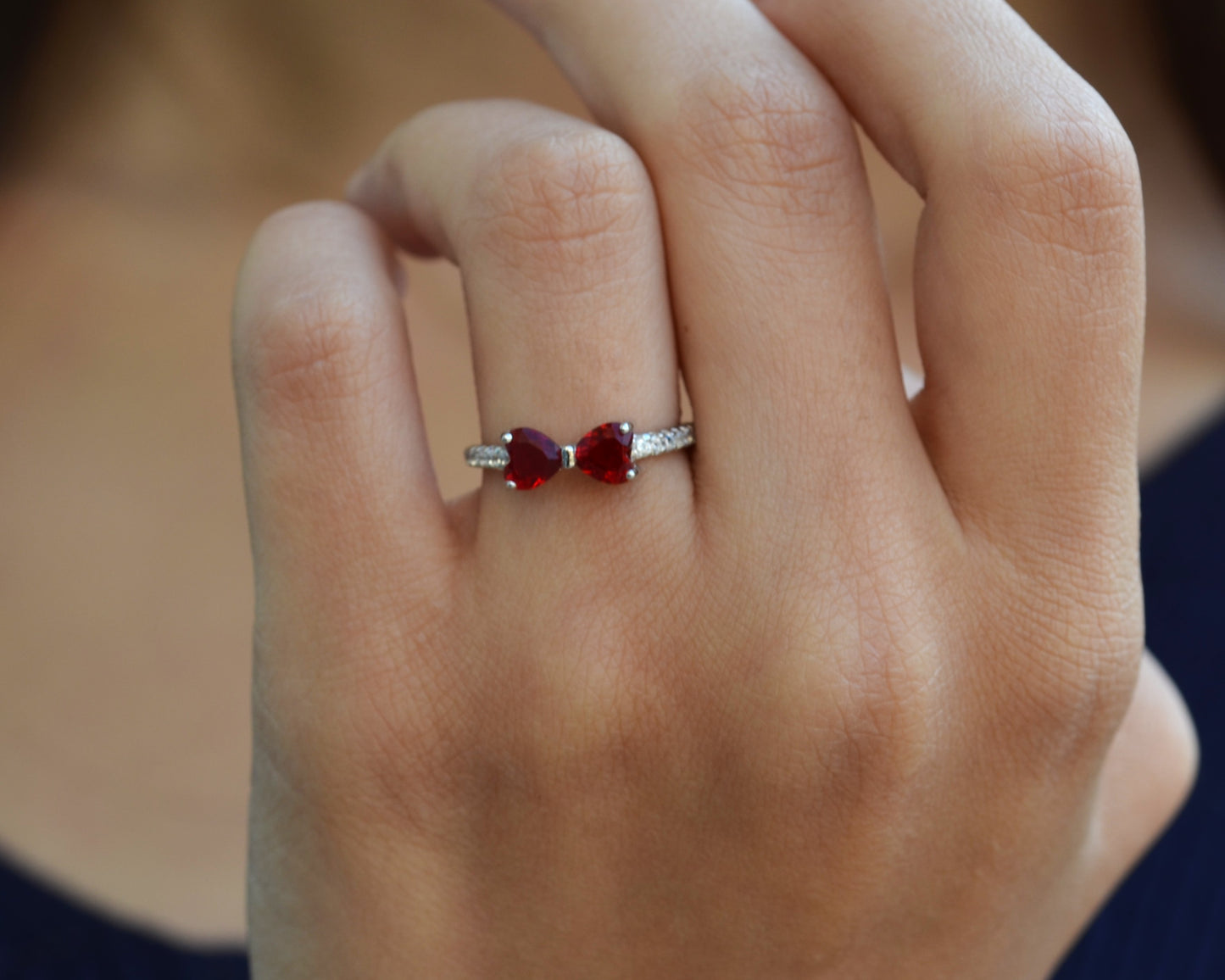 ring for women silver 925k plated by platinum red stones