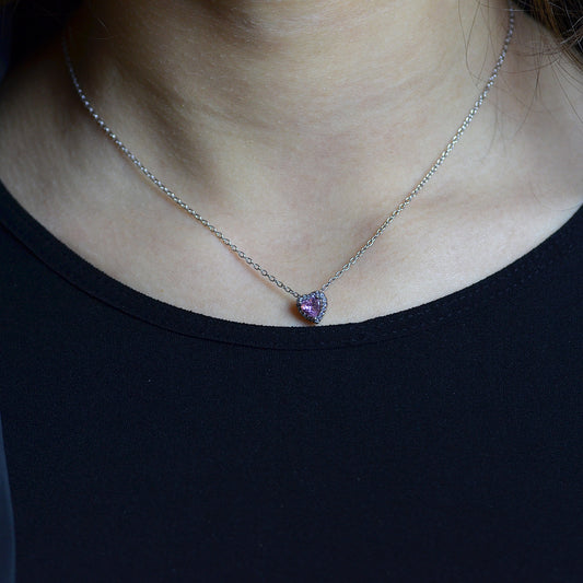 Amethyst Heart Necklace Silver 925K