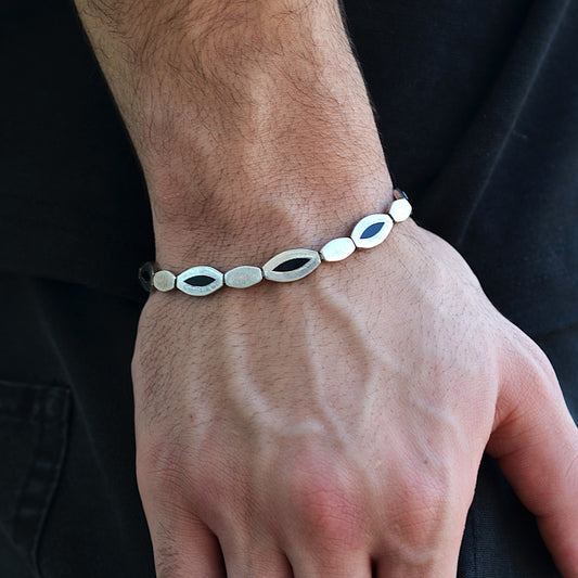 bracelet for men italian silver 925k with Onyx stones