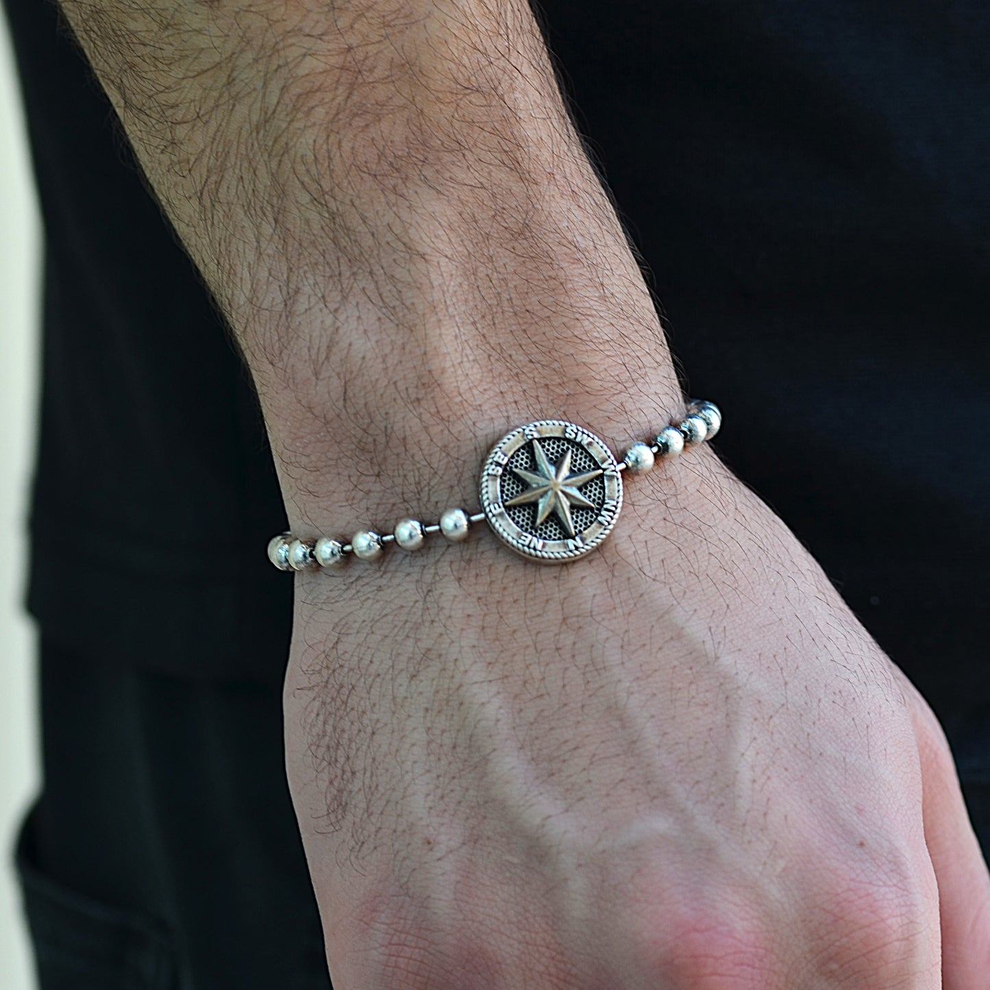 Compass bracelet for men 925k silver