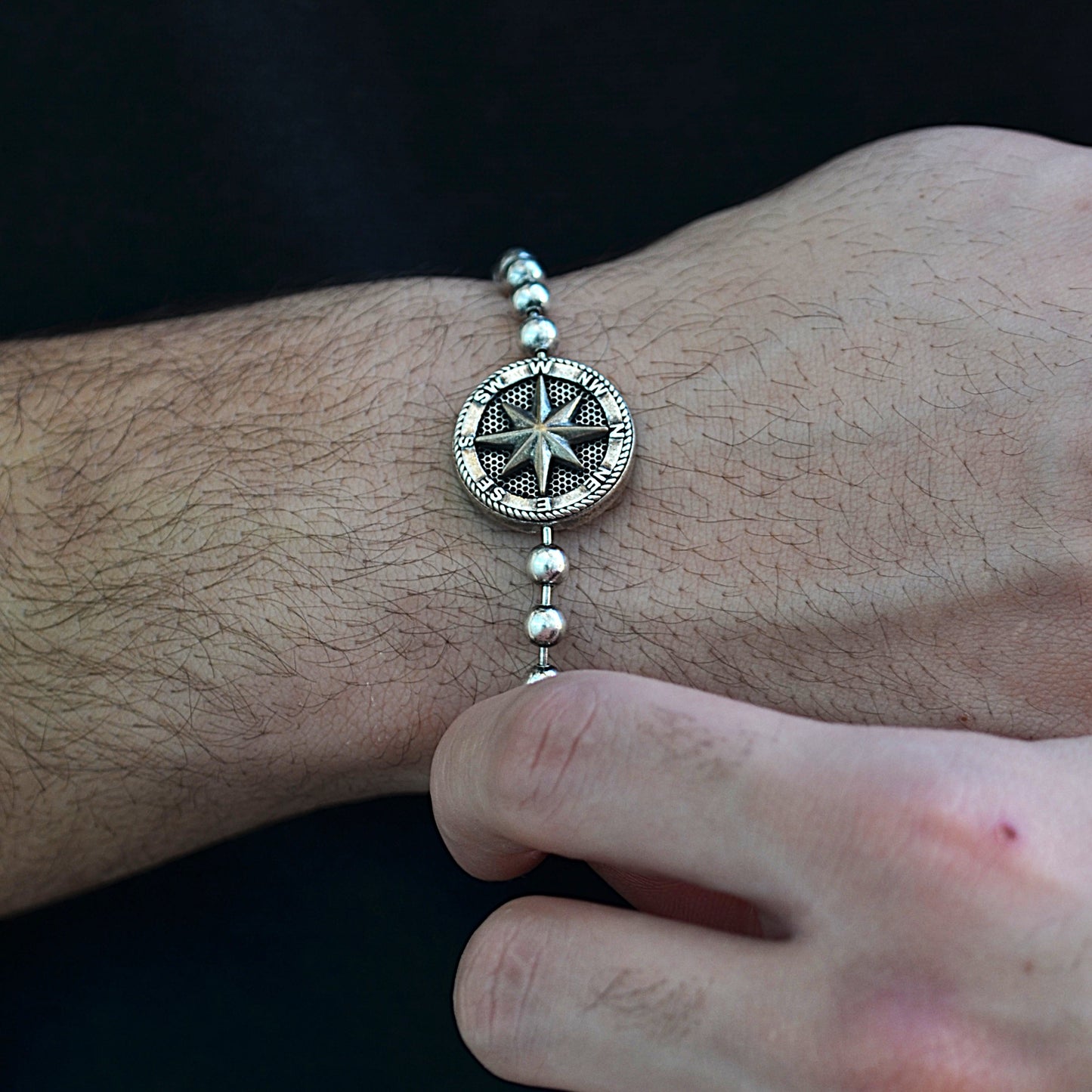 Compass bracelet for men 925k silver