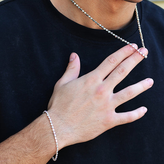 set for men bracelet and chain box style silver italian 925k