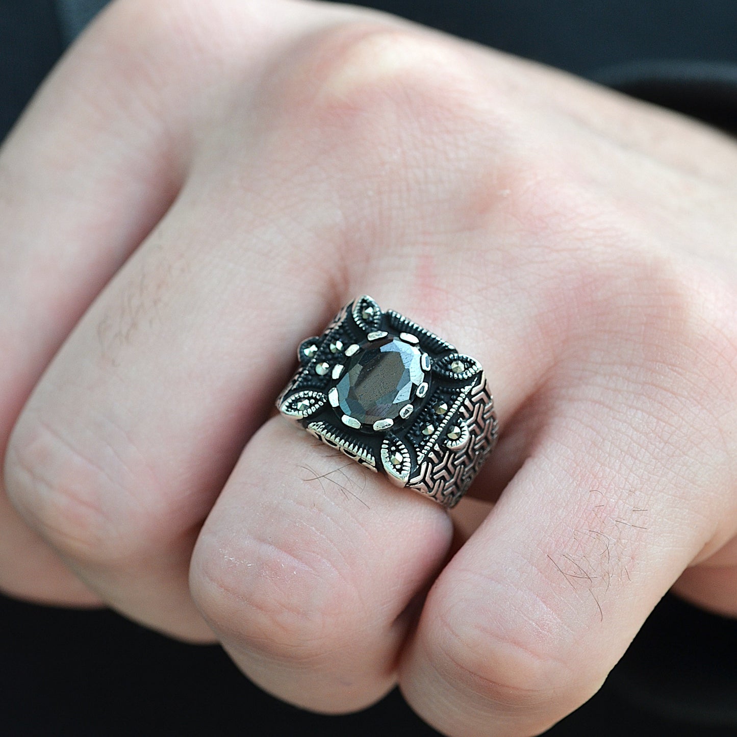 Obsidian Throne Ring silver 925k