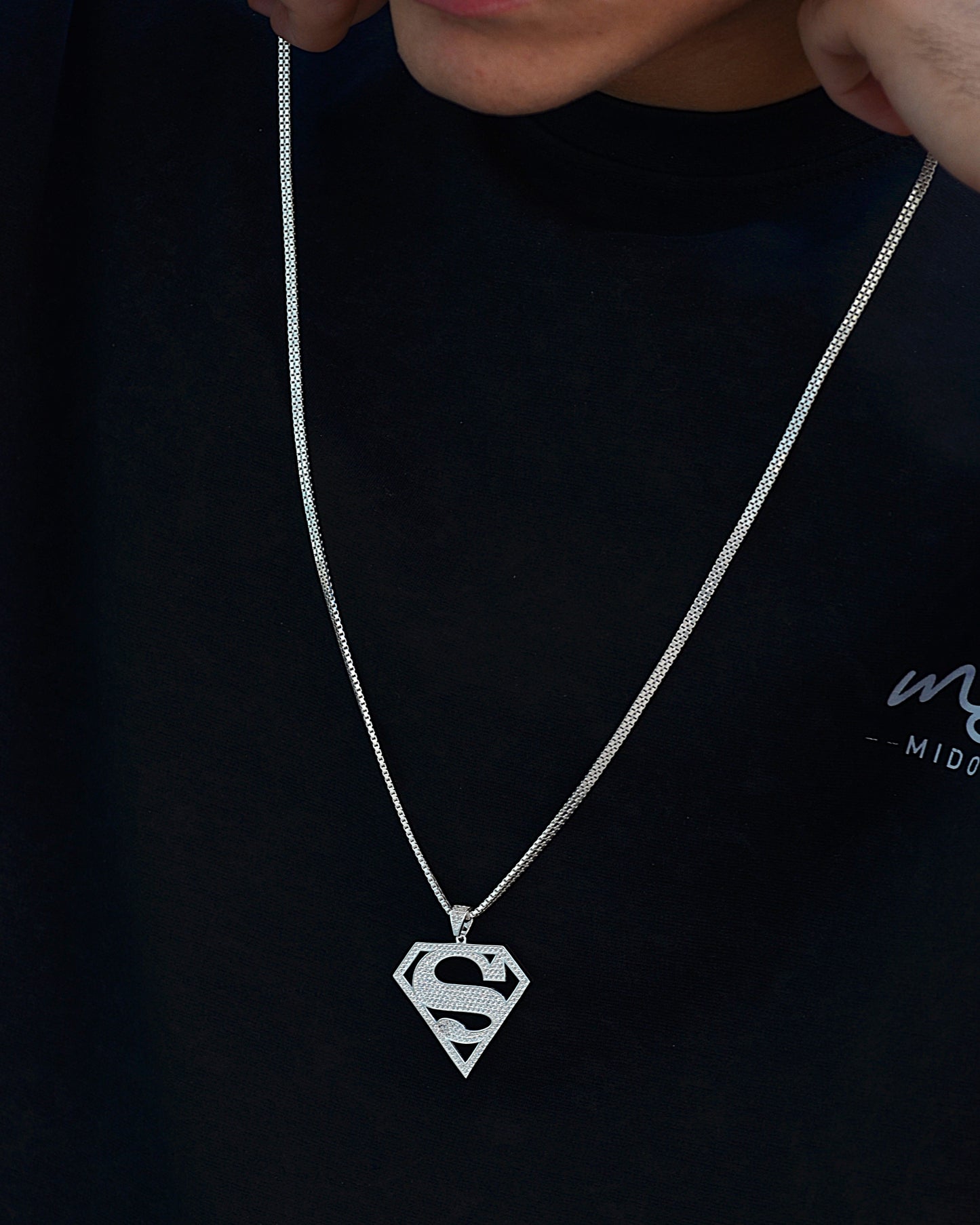 super man chain with zarcon stones with chain italian silver 925k