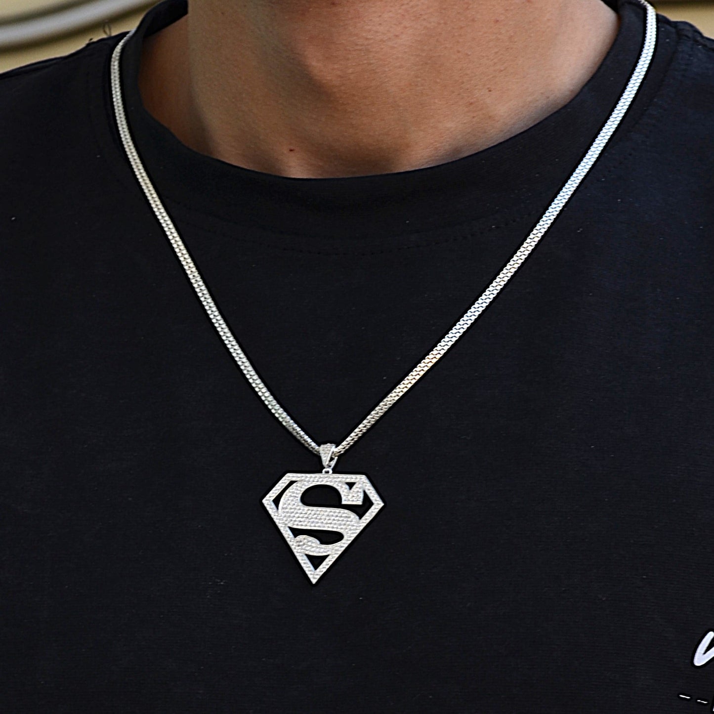 super man chain with zarcon stones with chain italian silver 925k