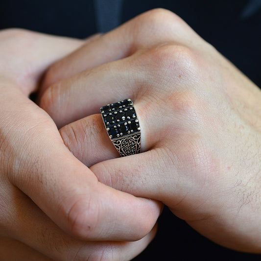 Black Mosaic Square Ring silver 925k