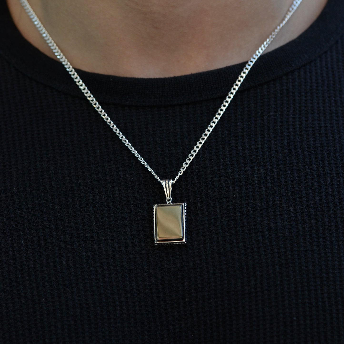Obsidian Rectangle Necklace silver 925K
