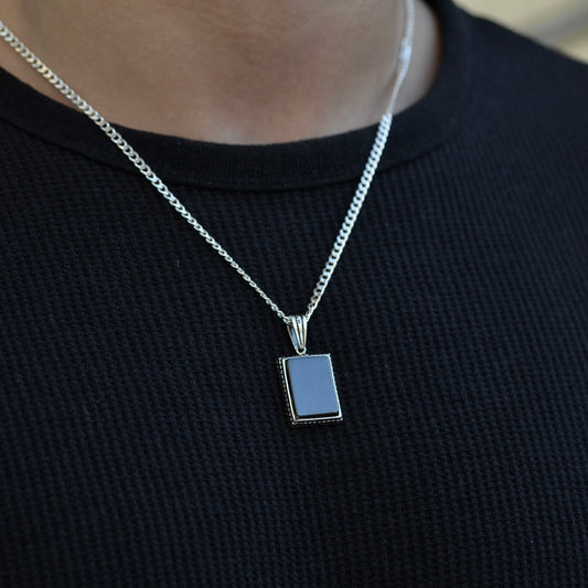 Obsidian Rectangle Necklace silver 925K