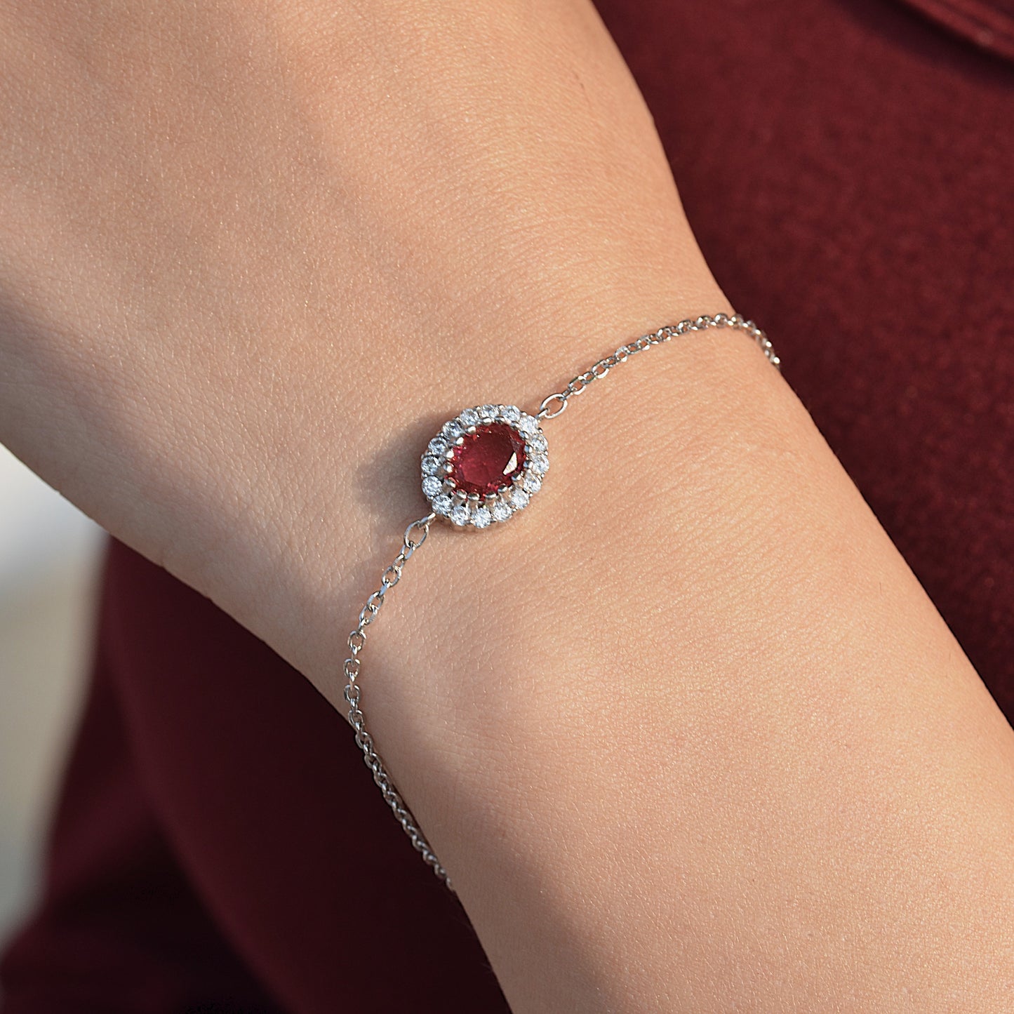 SILVER BRACELET FOR WOMEN RED ZARCON STONE