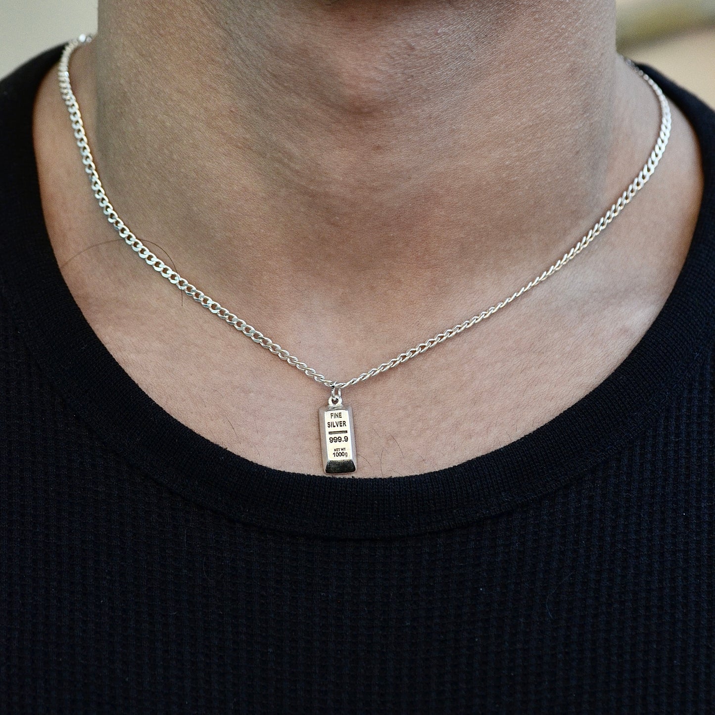 Minimal Silver Bar Necklace silver 925K