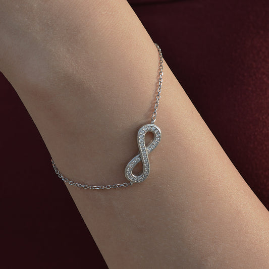 SILVER BRACELET FOR WOMEN Infinity WITH WHITE ZARCON