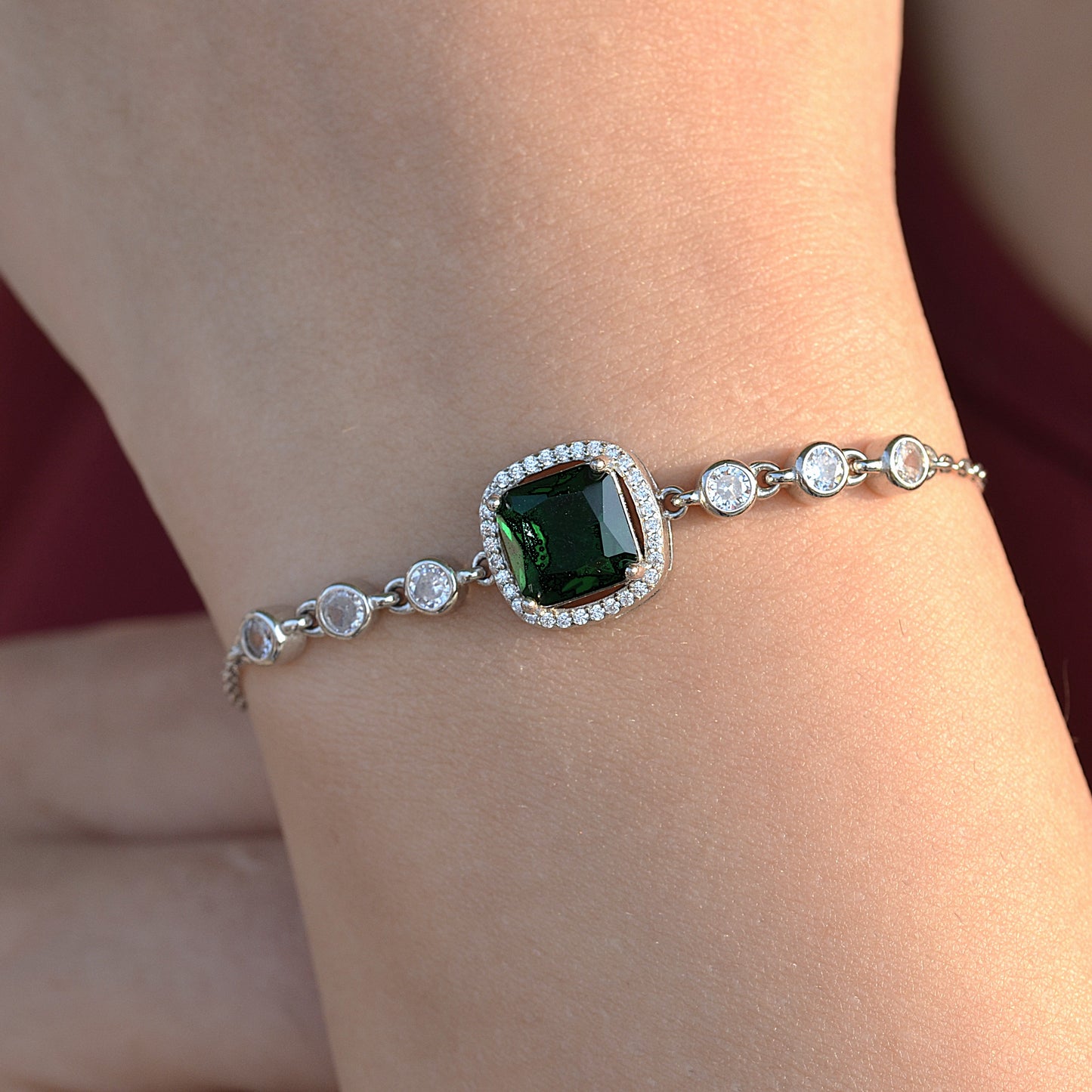 SILVER BRACELET FOR WOMEN GREEN STONES
