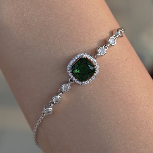 SILVER BRACELET FOR WOMEN GREEN STONES