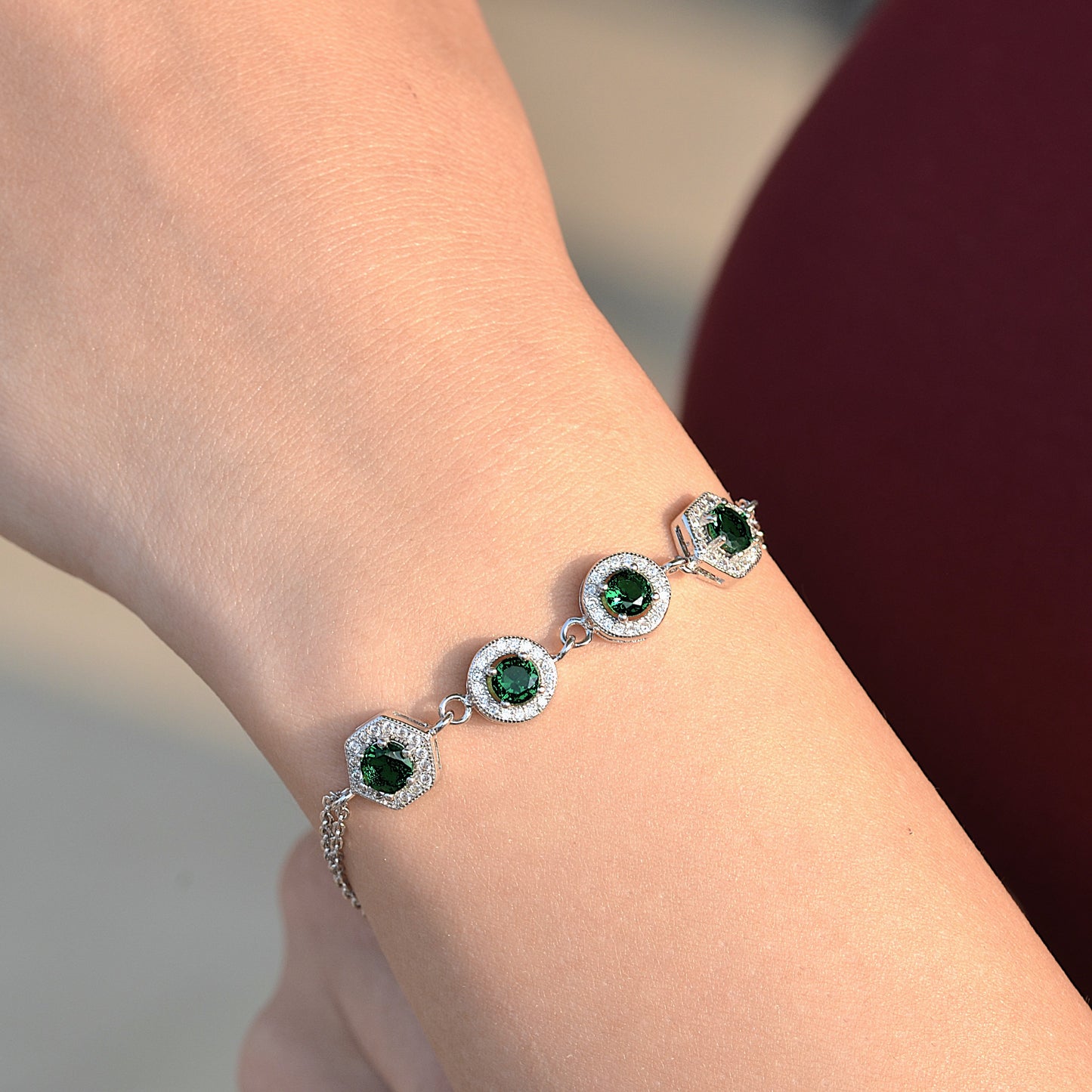 SILVER BRACELET FOR WOMEN GREEN STONES