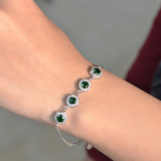 SILVER BRACELET FOR WOMEN GREEN STONES
