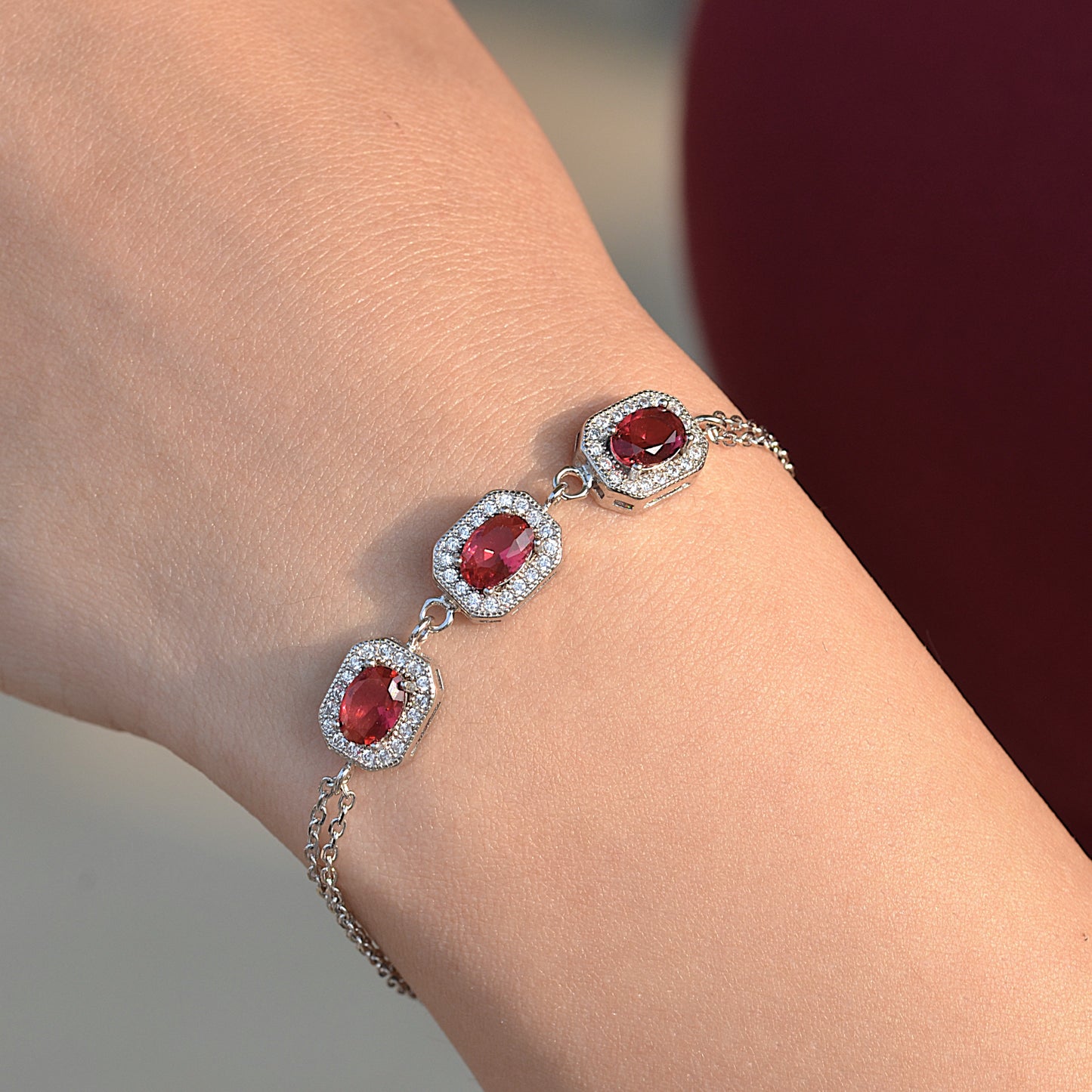 SILVER BRACELET FOR WOMEN RED ZARCON