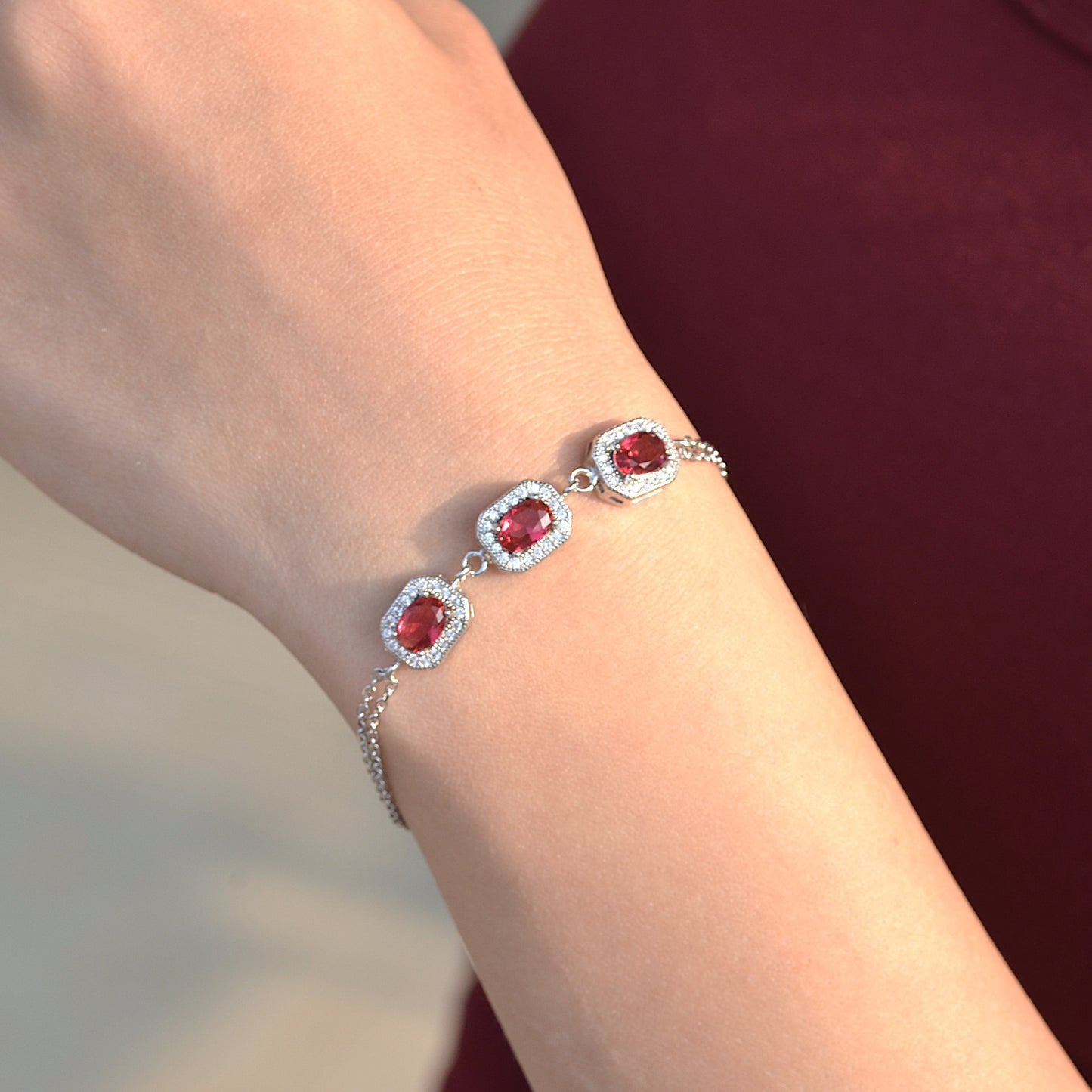 SILVER BRACELET FOR WOMEN RED ZARCON
