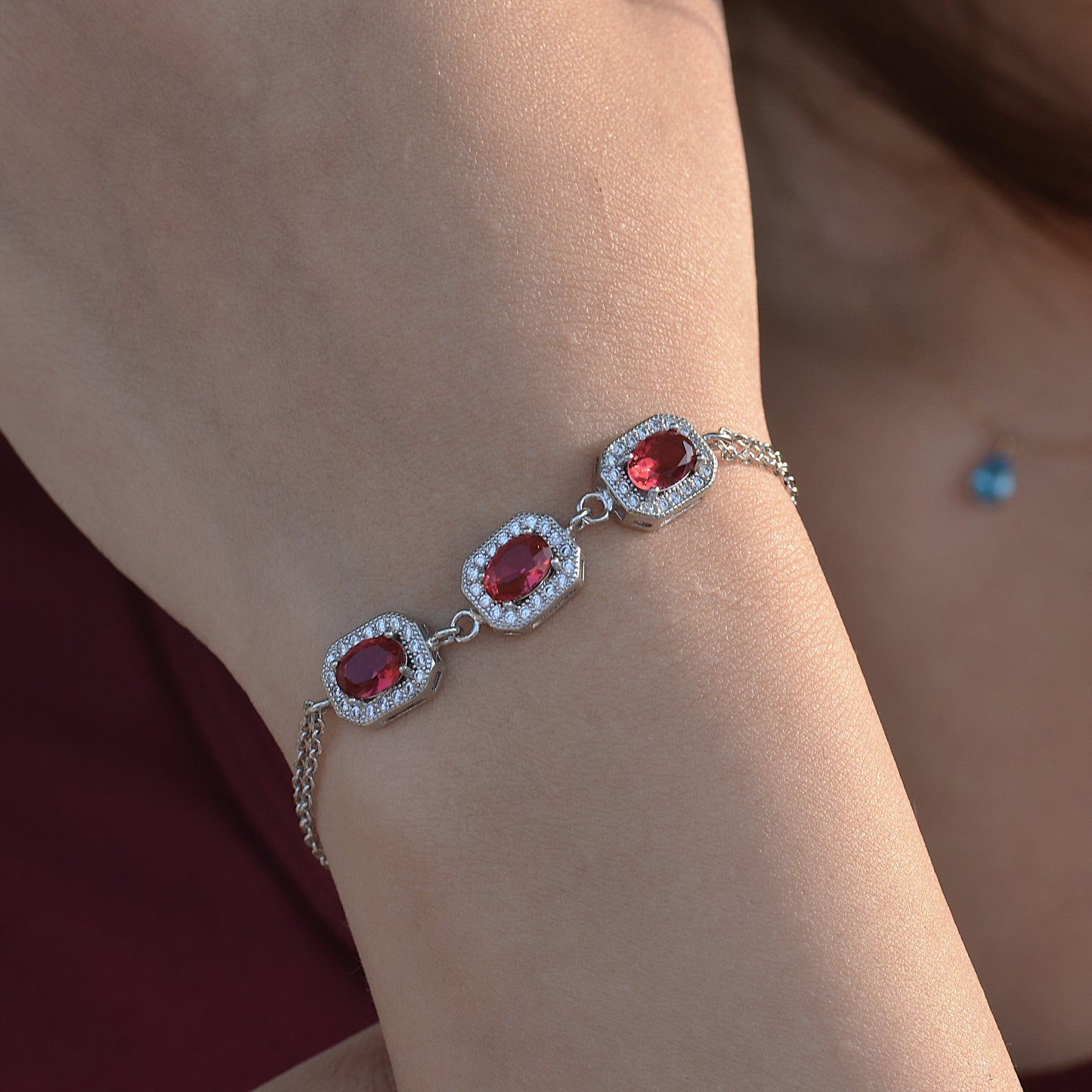 SILVER BRACELET FOR WOMEN RED ZARCON