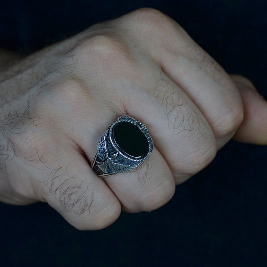 Obsidian Wing Ring Silver 925K