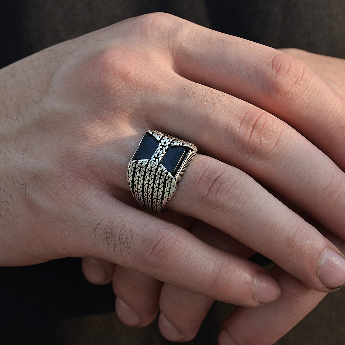 SILVER RING FOR MEN 925K BLACK STONE ONYX