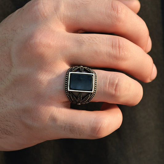 SILVER RING FOR MEN 925K BLACK ONYX