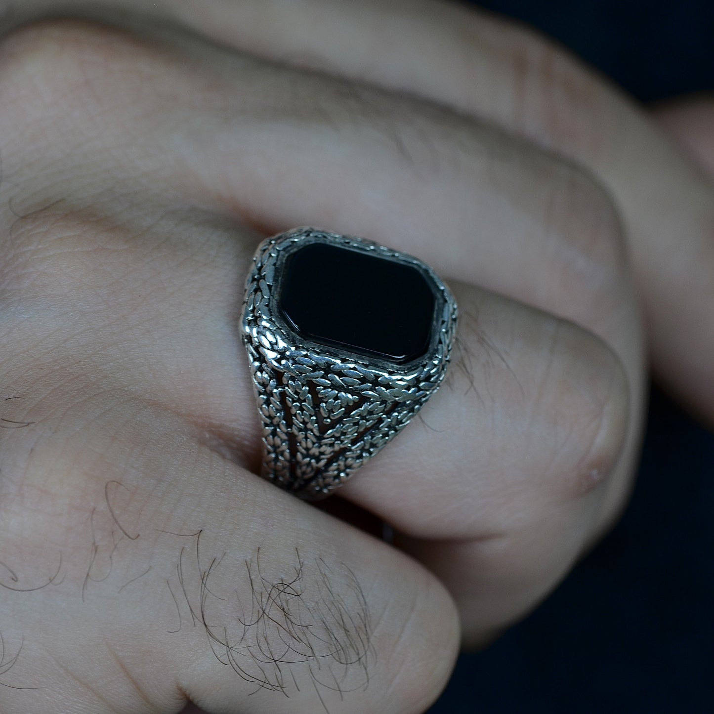 Onyx Crest Ring Silver 925K