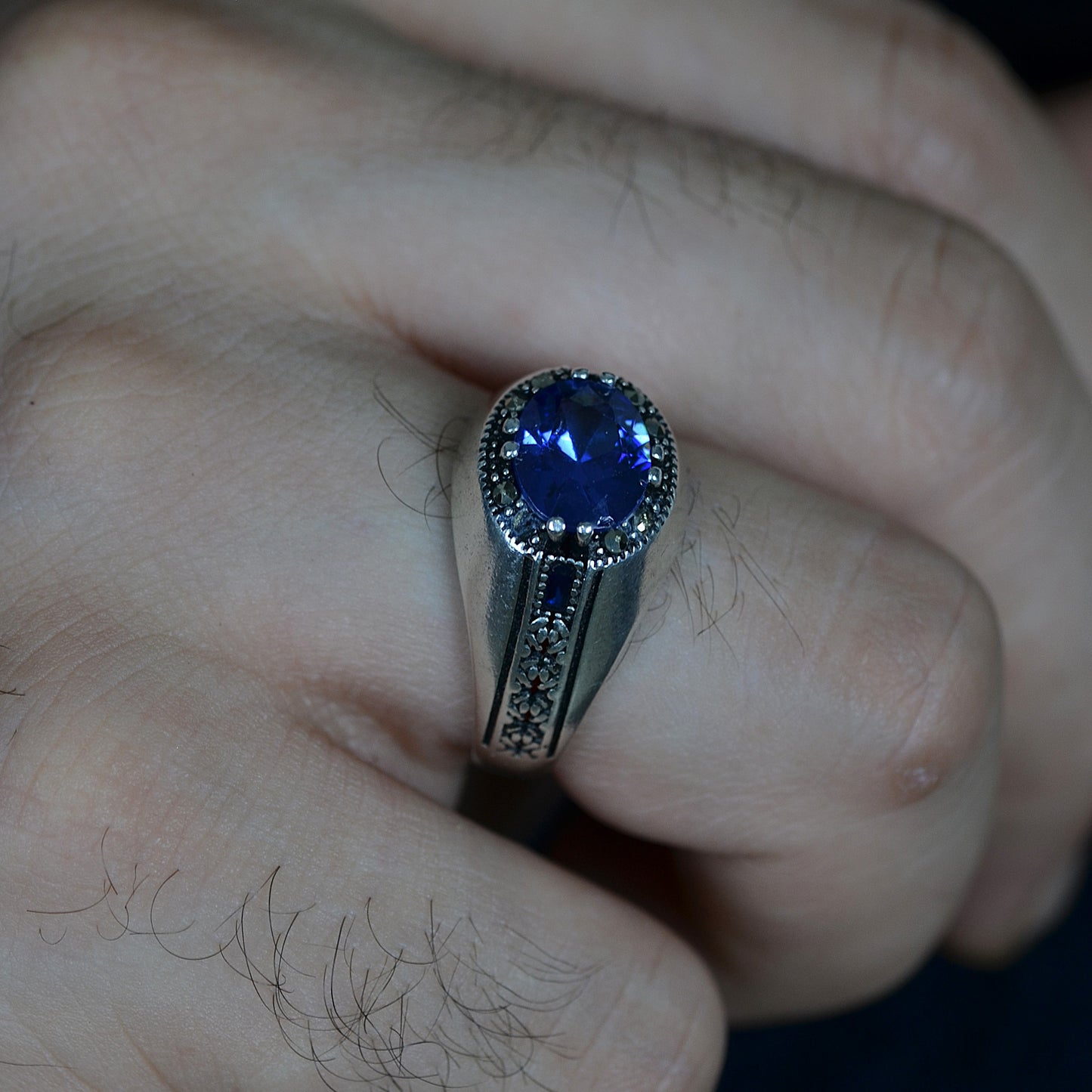 Royal Blue Signet Ring Silver 925K