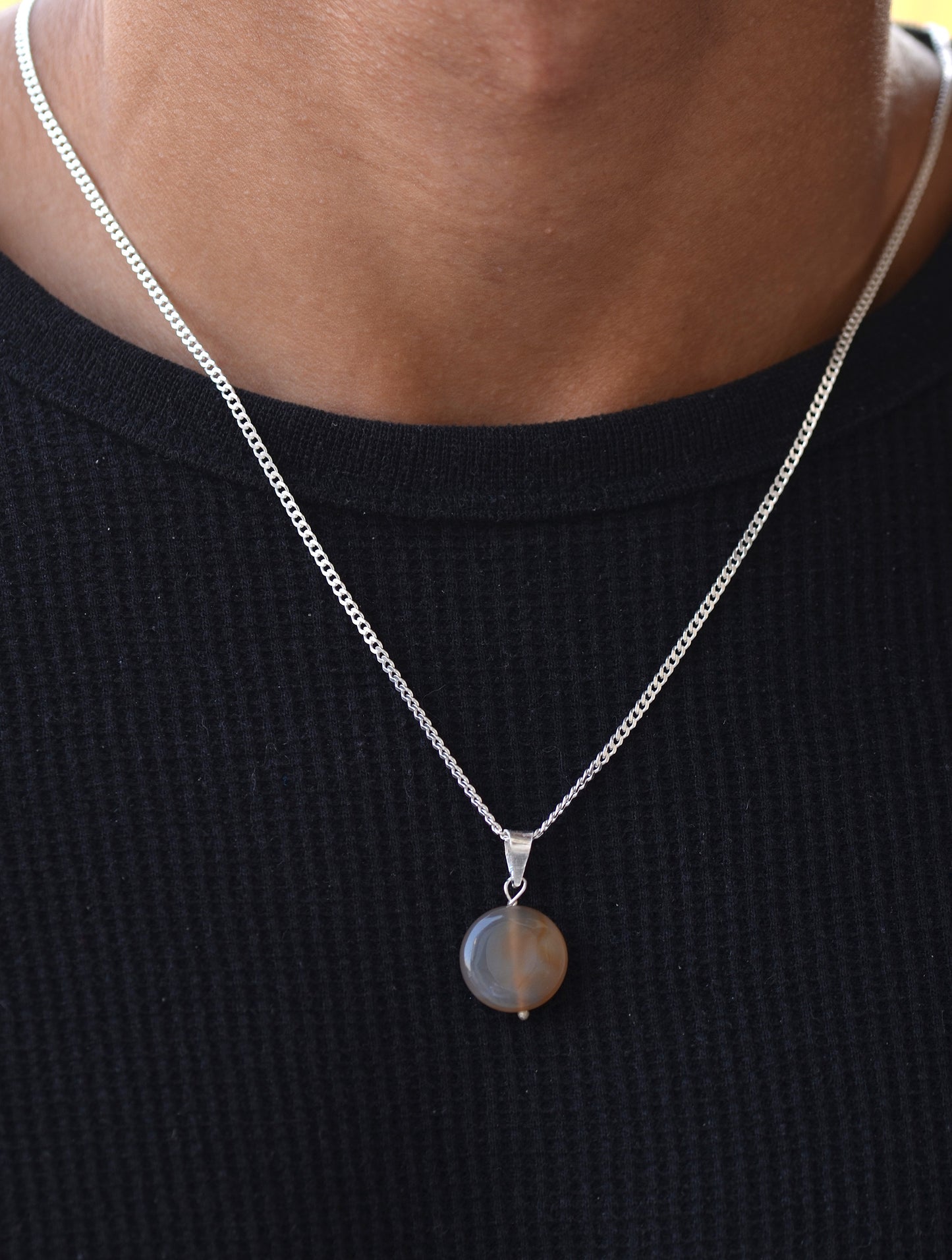 silver men necklace with stone 925k