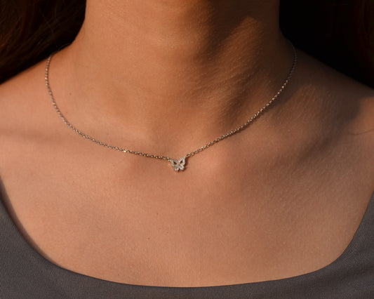 silver necklace for women Butterfly zircon stone 925K