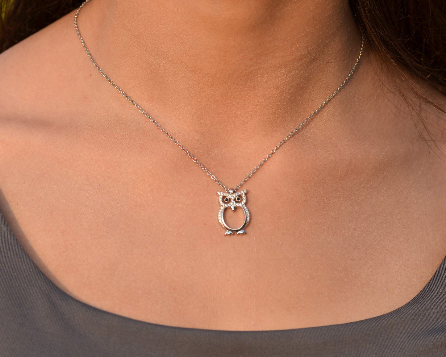 silver necklace Owl for women   925K