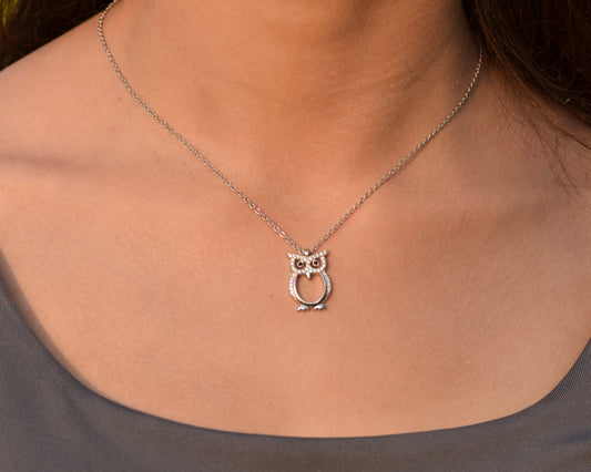 silver necklace Owl for women   925K