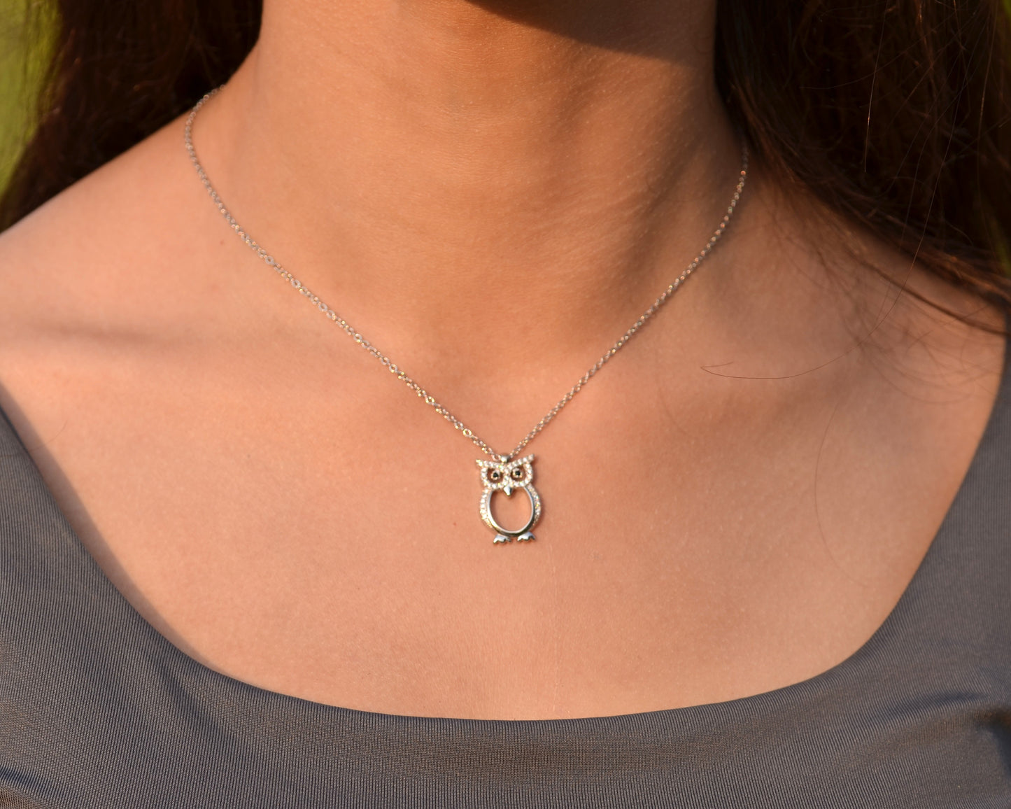 silver necklace Owl for women   925K