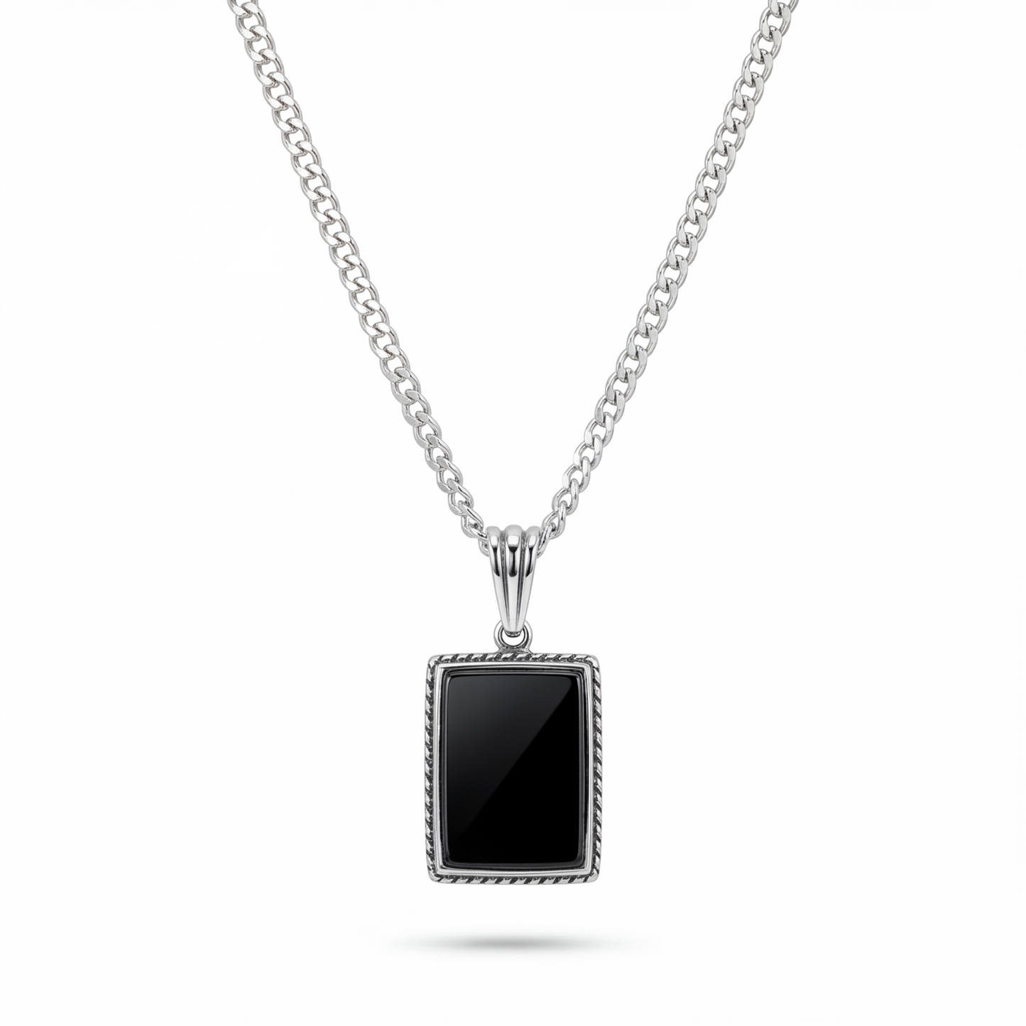 Obsidian Rectangle Necklace silver 925K
