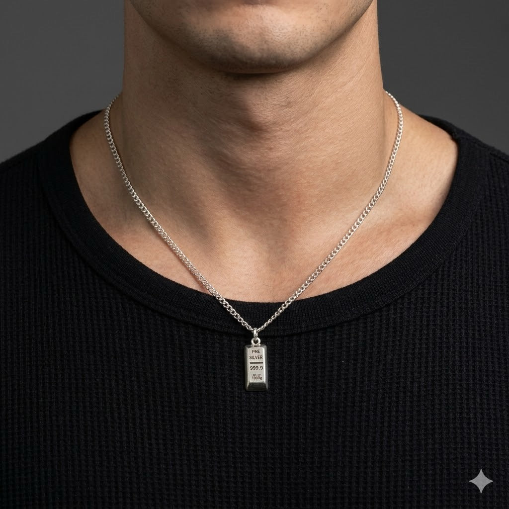Minimal Silver Bar Necklace silver 925K