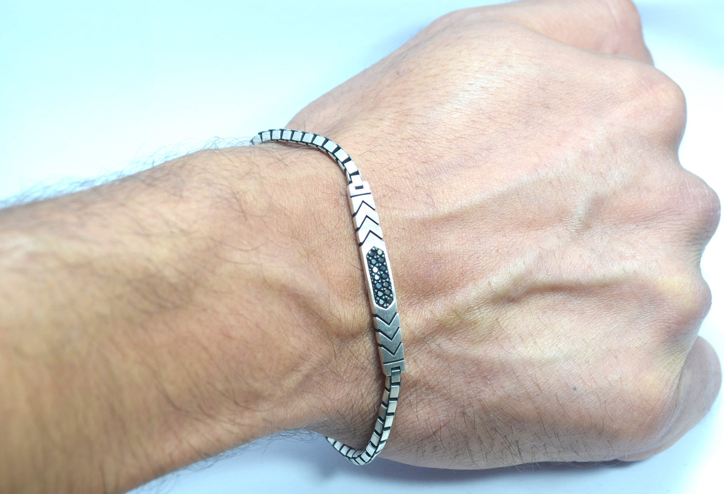 bracelet for men silver 925k with BLACK STONES