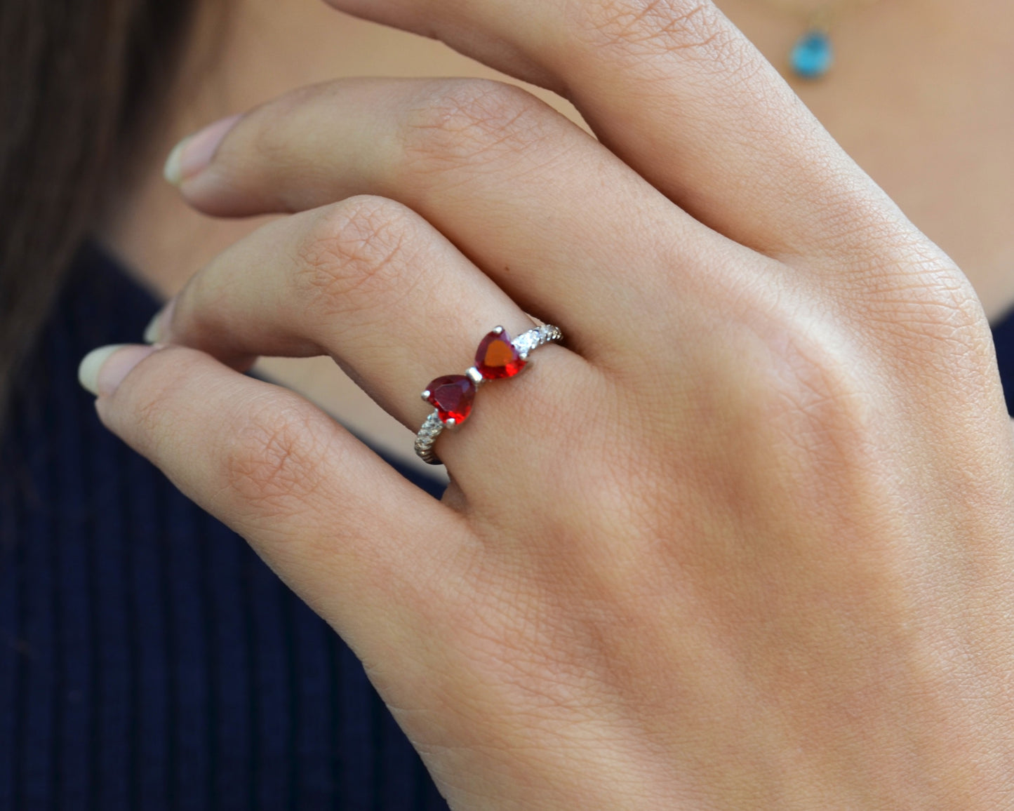 ring for women silver 925k plated by platinum red stones