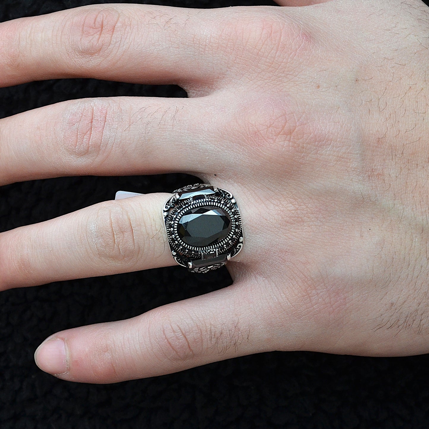 black ring silver italian 925k