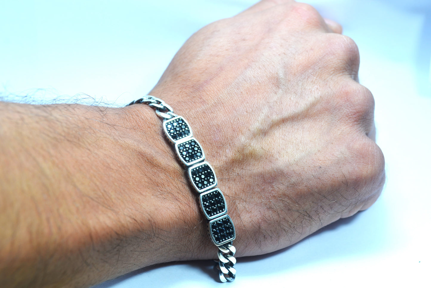 bracelet for men silver 925k with black stones (new collection)