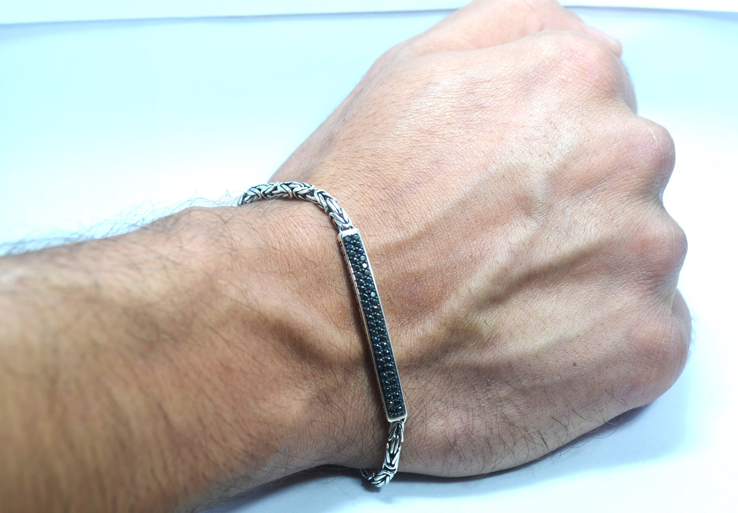 bracelet for men silver 925k with BLACK STONES