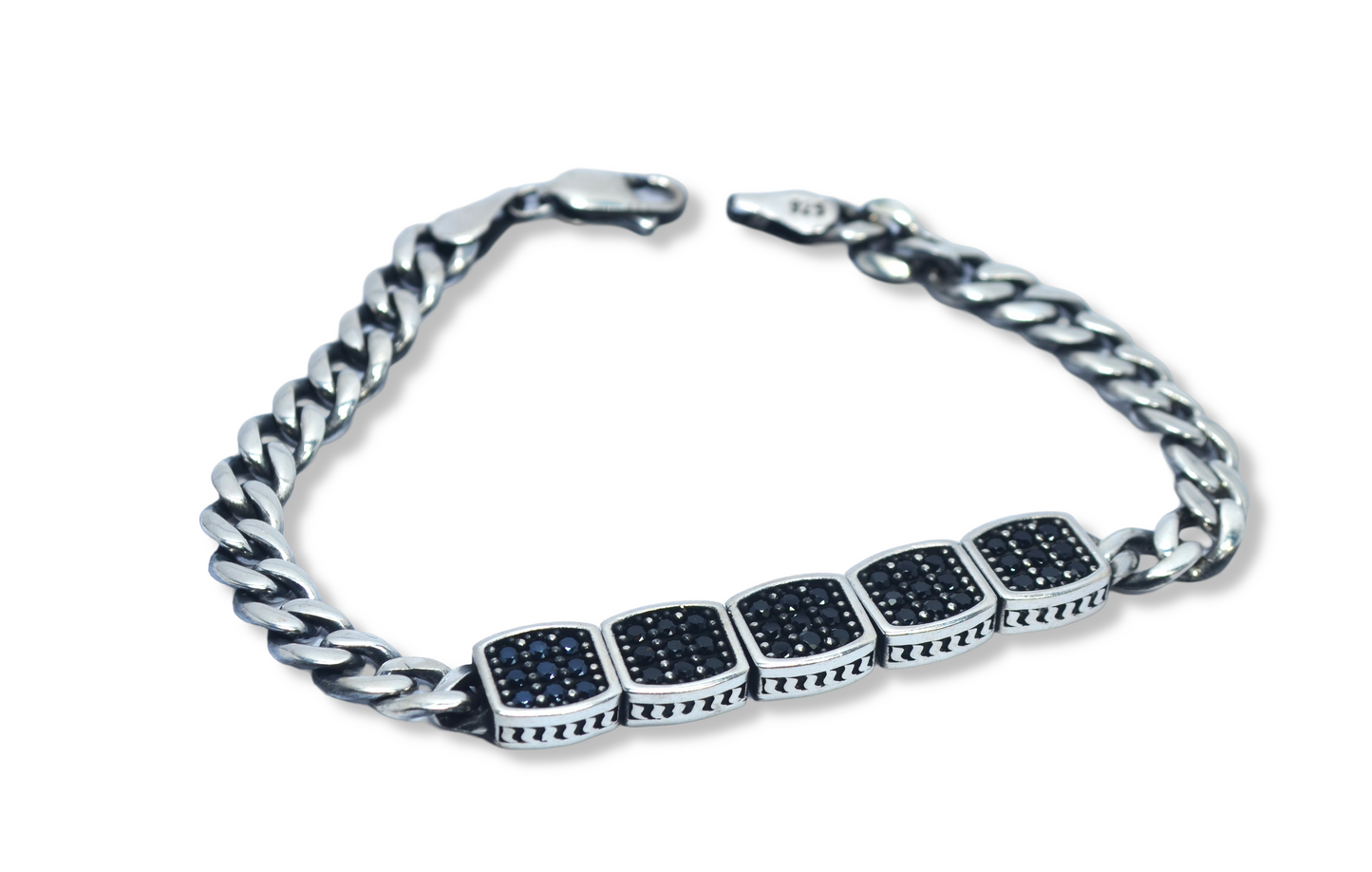 bracelet for men silver 925k with black stones (new collection)