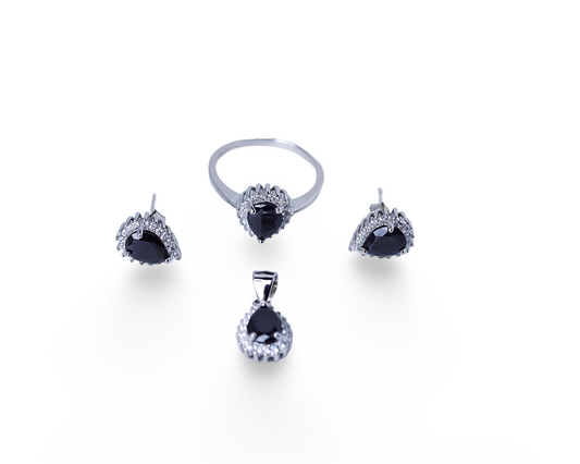 SET for women BLACK STONE  pure silver 925k PLATED BY PLATNIUM