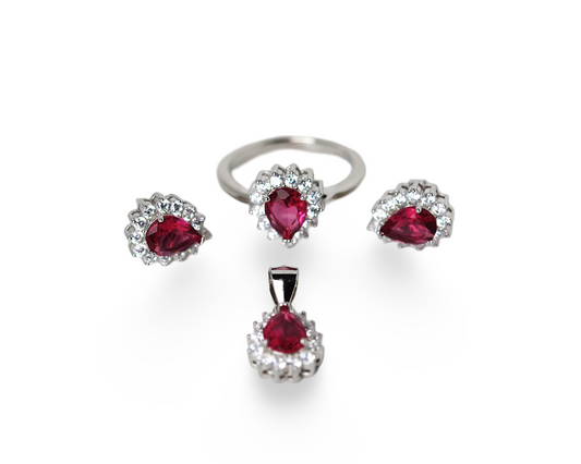 SET for women RED STONE pure silver 925k PLATED BY PLATNIUM