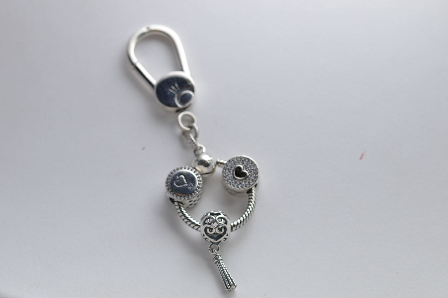 pandora key chain pure silver 925k with 3 charms